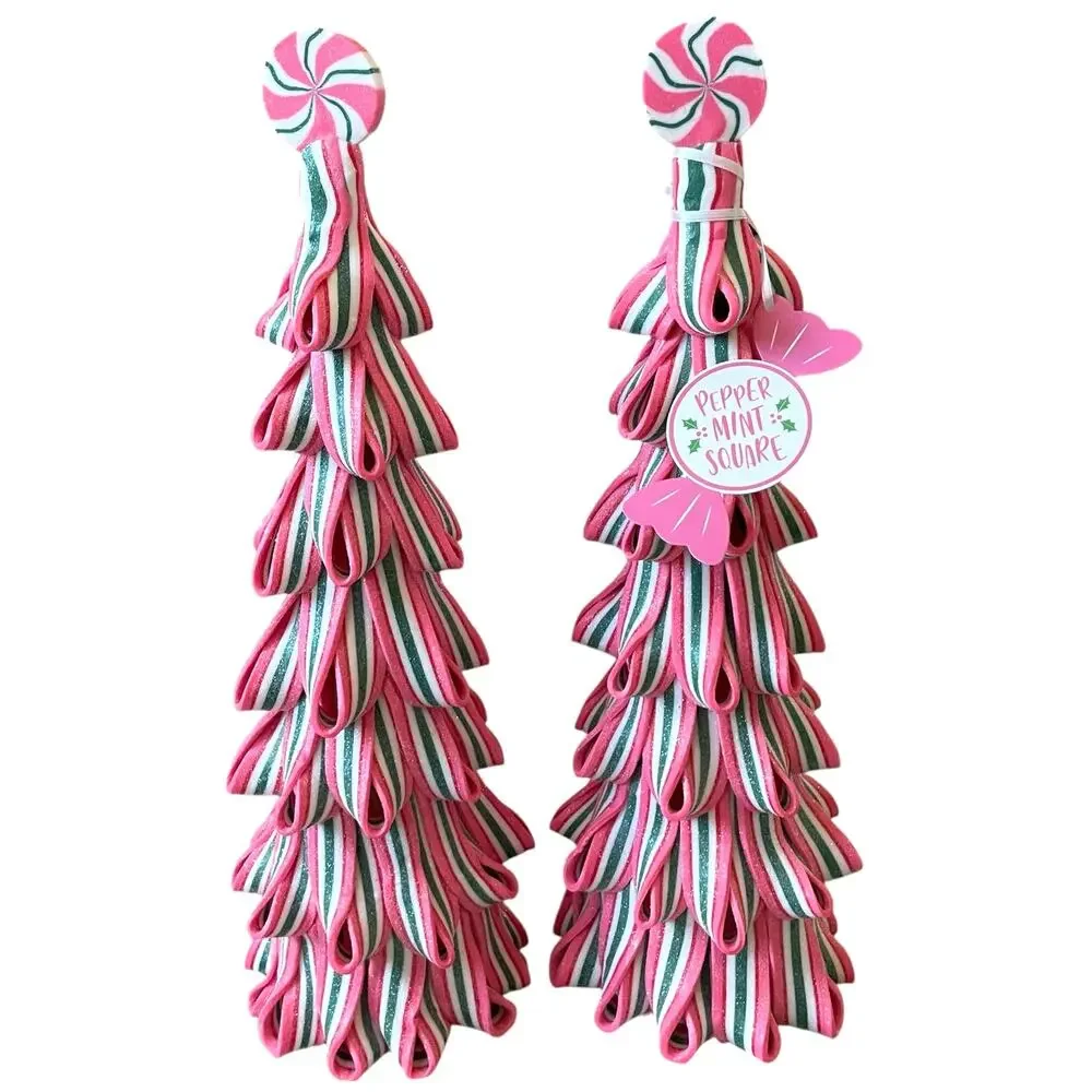 Christmas Peppermint Square Ribbon Candy Clay Dough Tree Pink, Green & White New